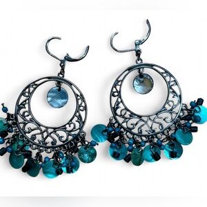 Elegant Silver and Teal Chandelier Earrings